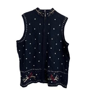 CJ Banks Hand Embroidered Cardinal Winter Sweater Vest 2X